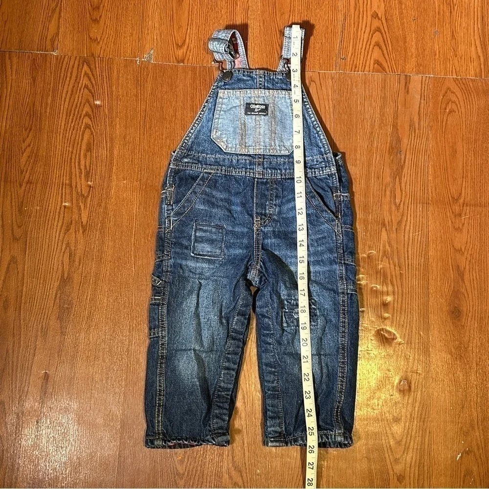 Oshkosh B’gosh Denim Patchwork Flannel Lined Overalls Size 18 Months Baby